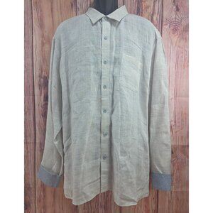 Johnston & Murphy Mens XXXL Beige Long Sleeve Linen Shirt